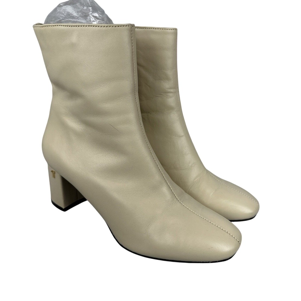 Ted Baker Neyomi Block Heel Ankle Boot Size 38 US 7.5 Cream Natural Leather